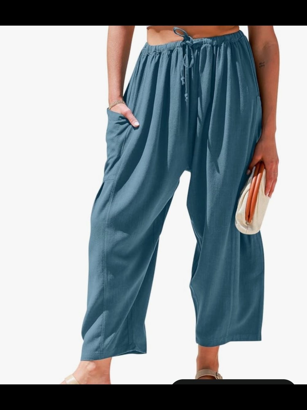 Wide Leg Drawstring Pants in Teal Blue NWOT